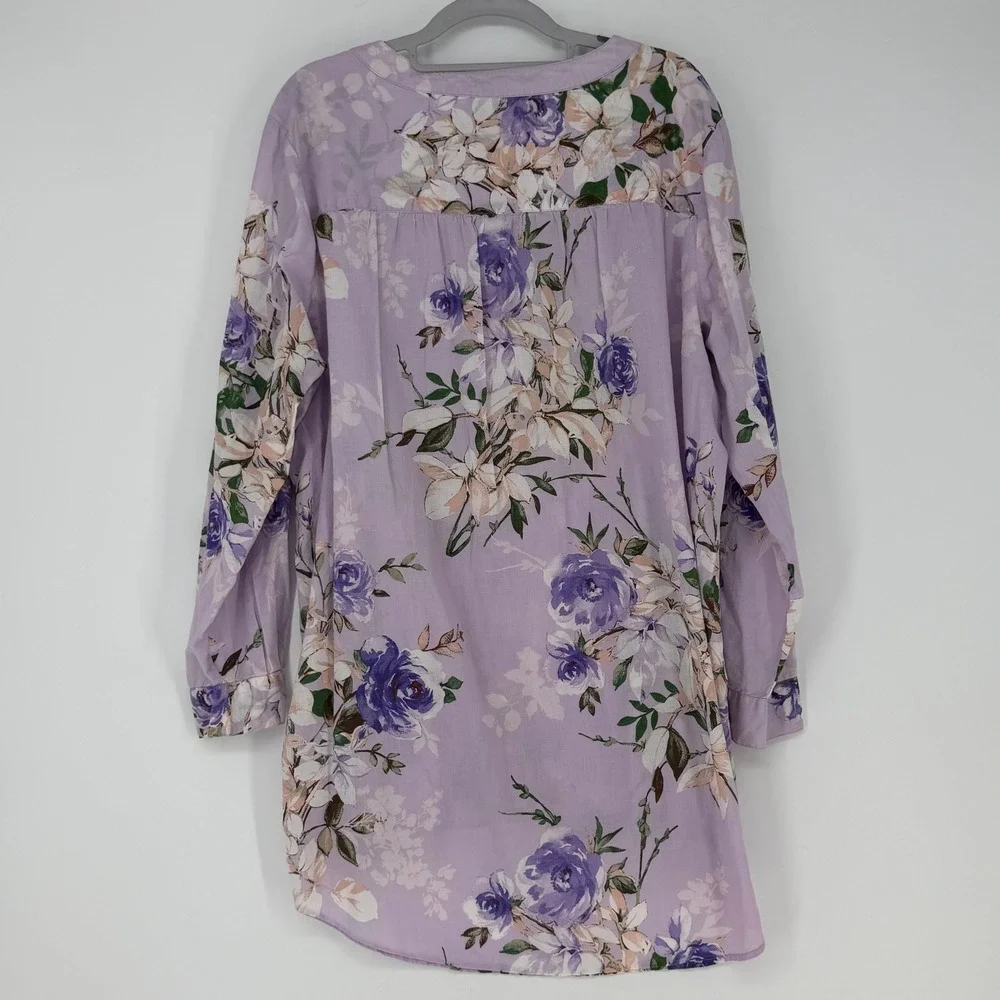 Roaman's Tunic Blouse Womens 22W Lavender Floral Pintuck Cotton Boho Botanical - Picture 7 of 7